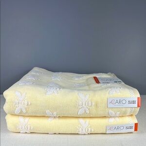 Caro Home Bath Towel Set Yellow White Bumble Bees 100% Cotton Soft 2 pc NEW